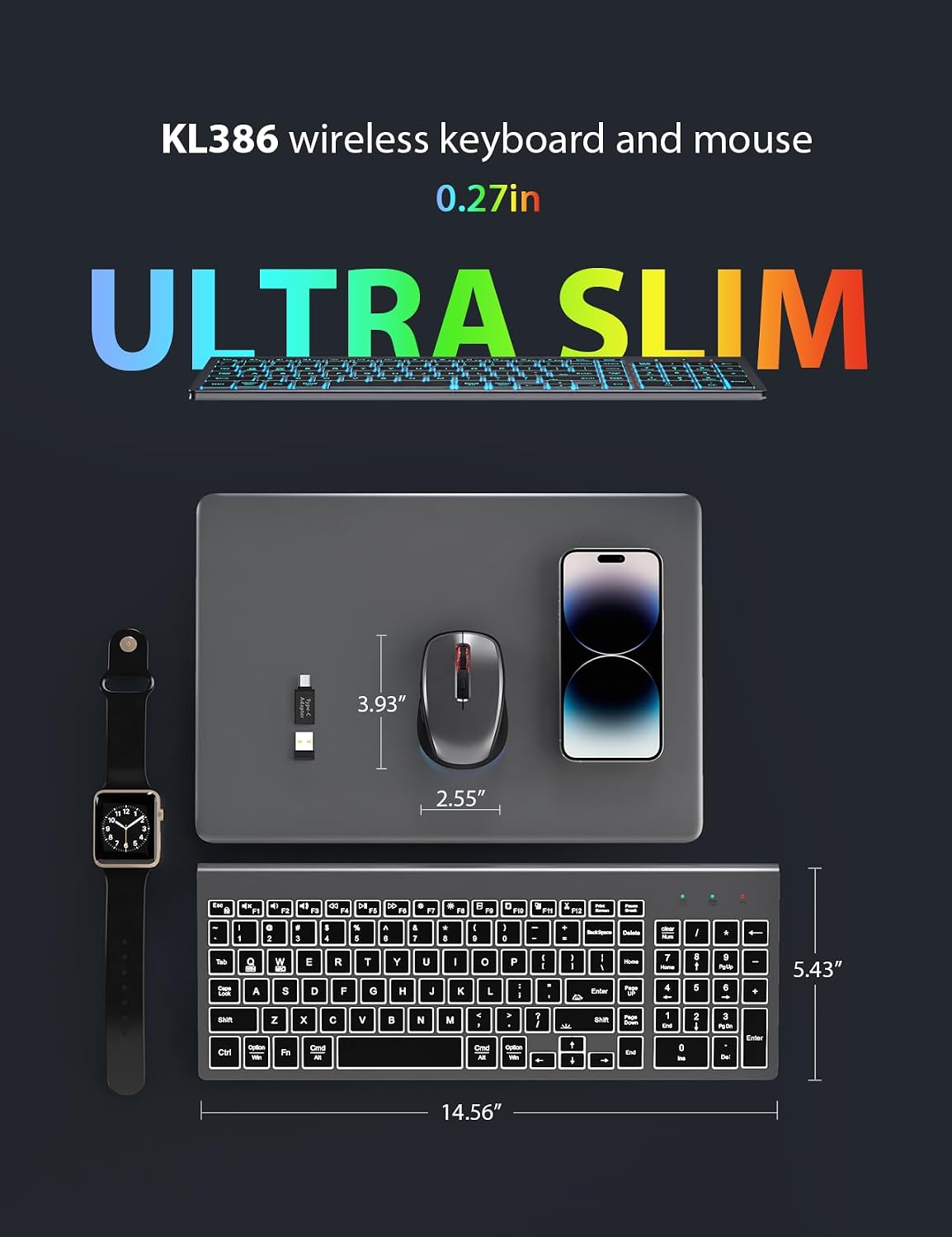 Wireless Backlit Keyboard Mouse Combo, Rechargeable, Slim - Image 7