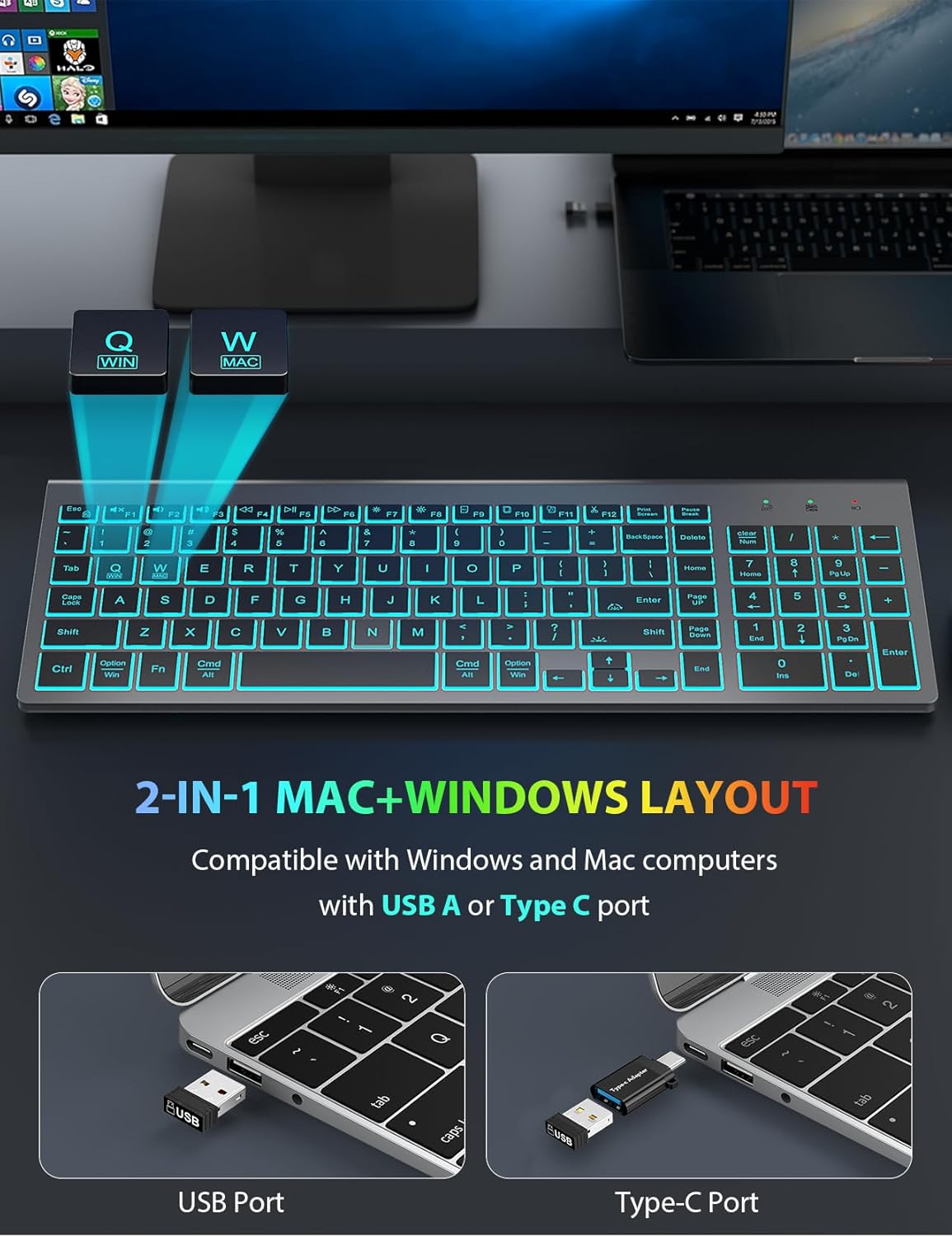 Wireless Backlit Keyboard Mouse Combo, Rechargeable, Slim - Image 3