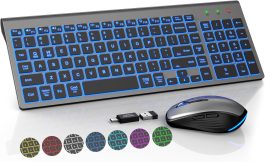 Wireless Backlit Keyboard Mouse Combo, Rechargeable, Slim