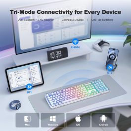 Wireless Ergonomic Keyboard, Tri-Mode RGB