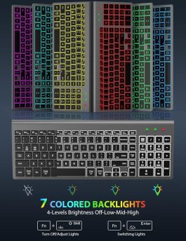 Wireless Backlit Keyboard Mouse Combo, Rechargeable, Slim