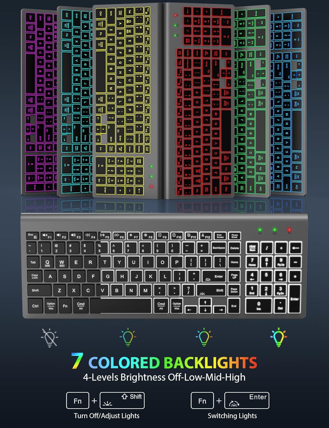 Wireless Backlit Keyboard Mouse Combo, Rechargeable, Slim - Image 2